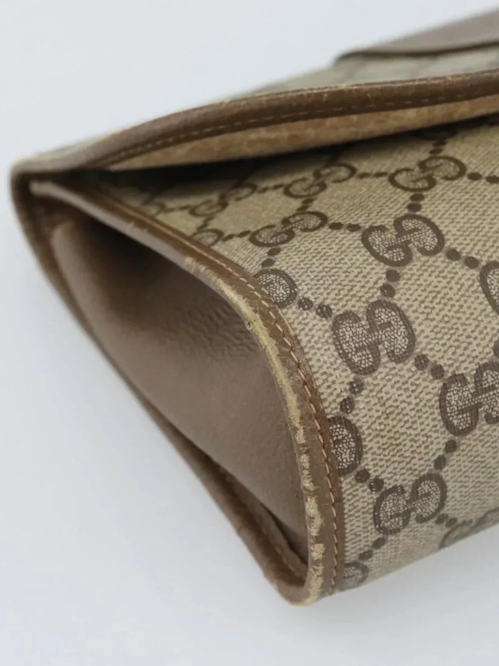 GUCCI GG Supreme Web Sherry Line Clutch Bag PVC Beige Gold 89 01 030 Auth 184406
